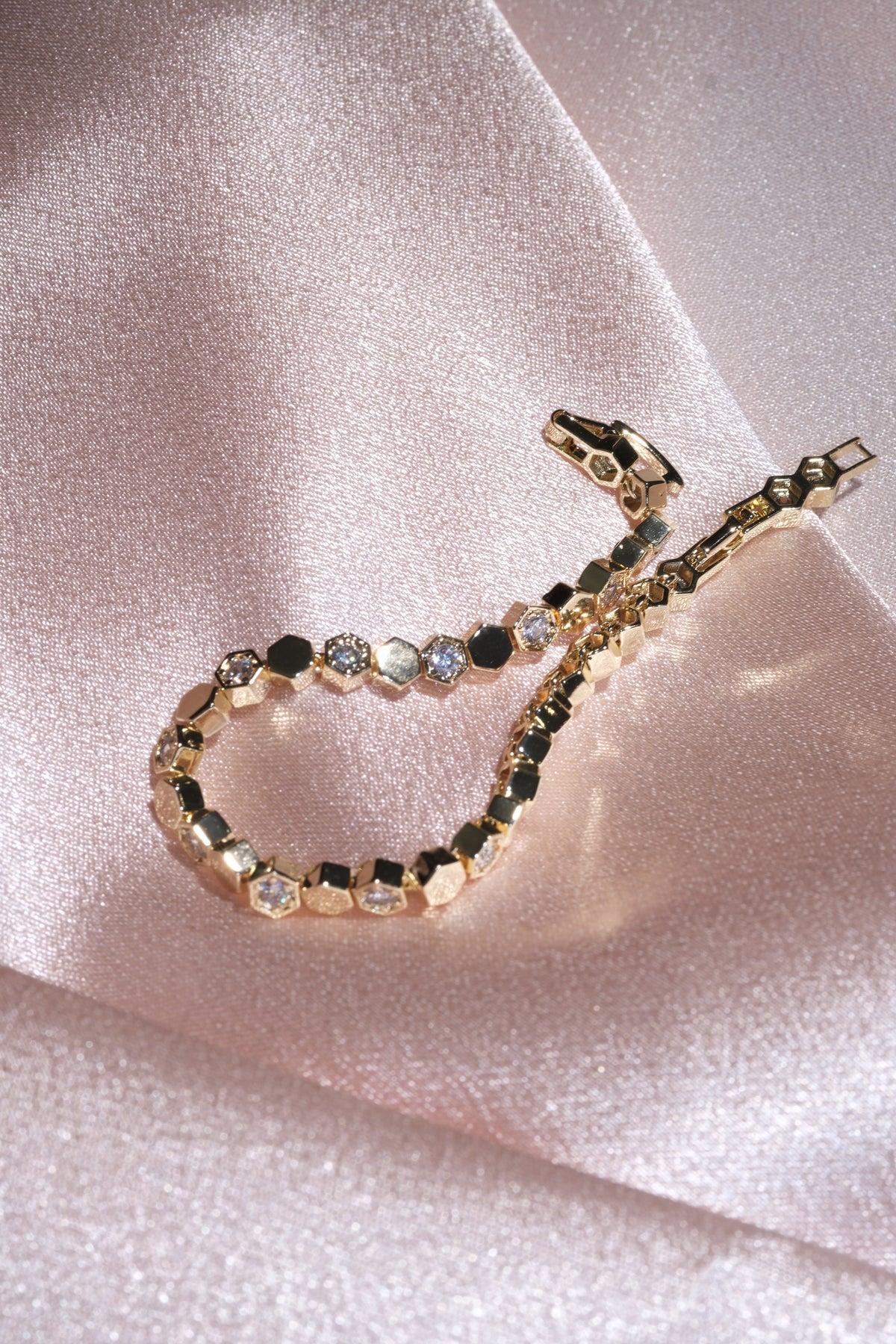 Geo Hexagon CZ Bracelet — Gold Tone