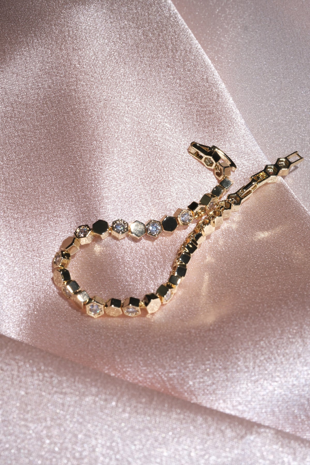 Geo Hexagon CZ Bracelet — Gold Tone