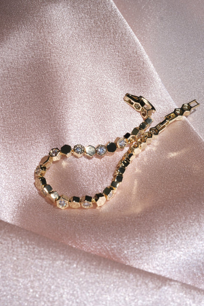 Geo Hexagon CZ Bracelet — Gold Tone