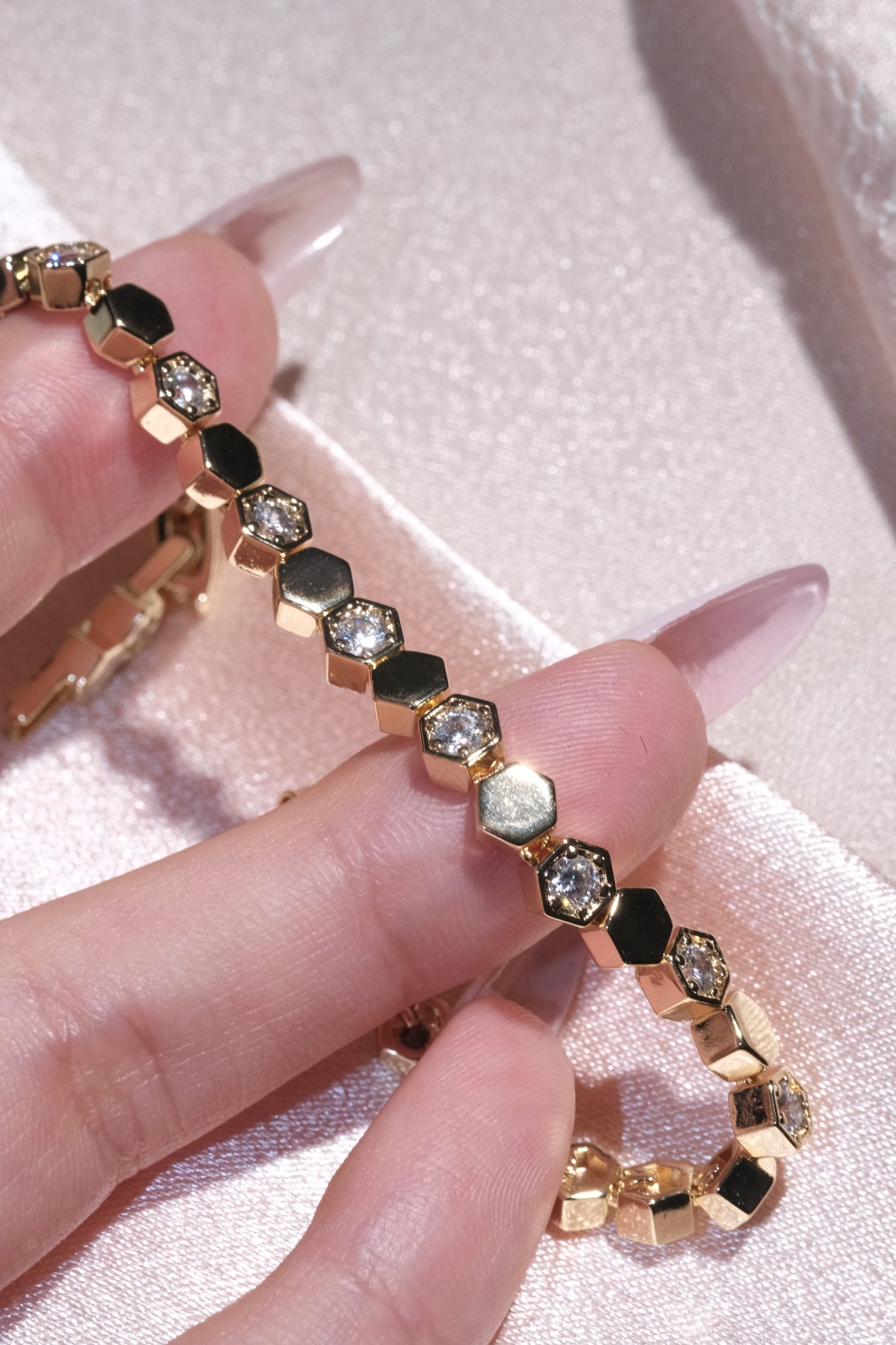 Geo Hexagon CZ Bracelet — Gold Tone