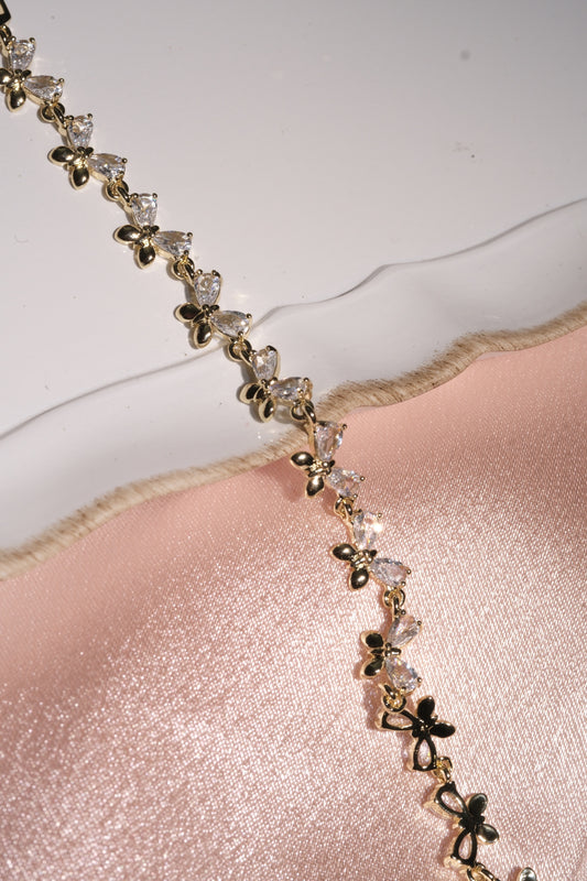 Flutter Butterfly CZ Bracelet — Gold Tone