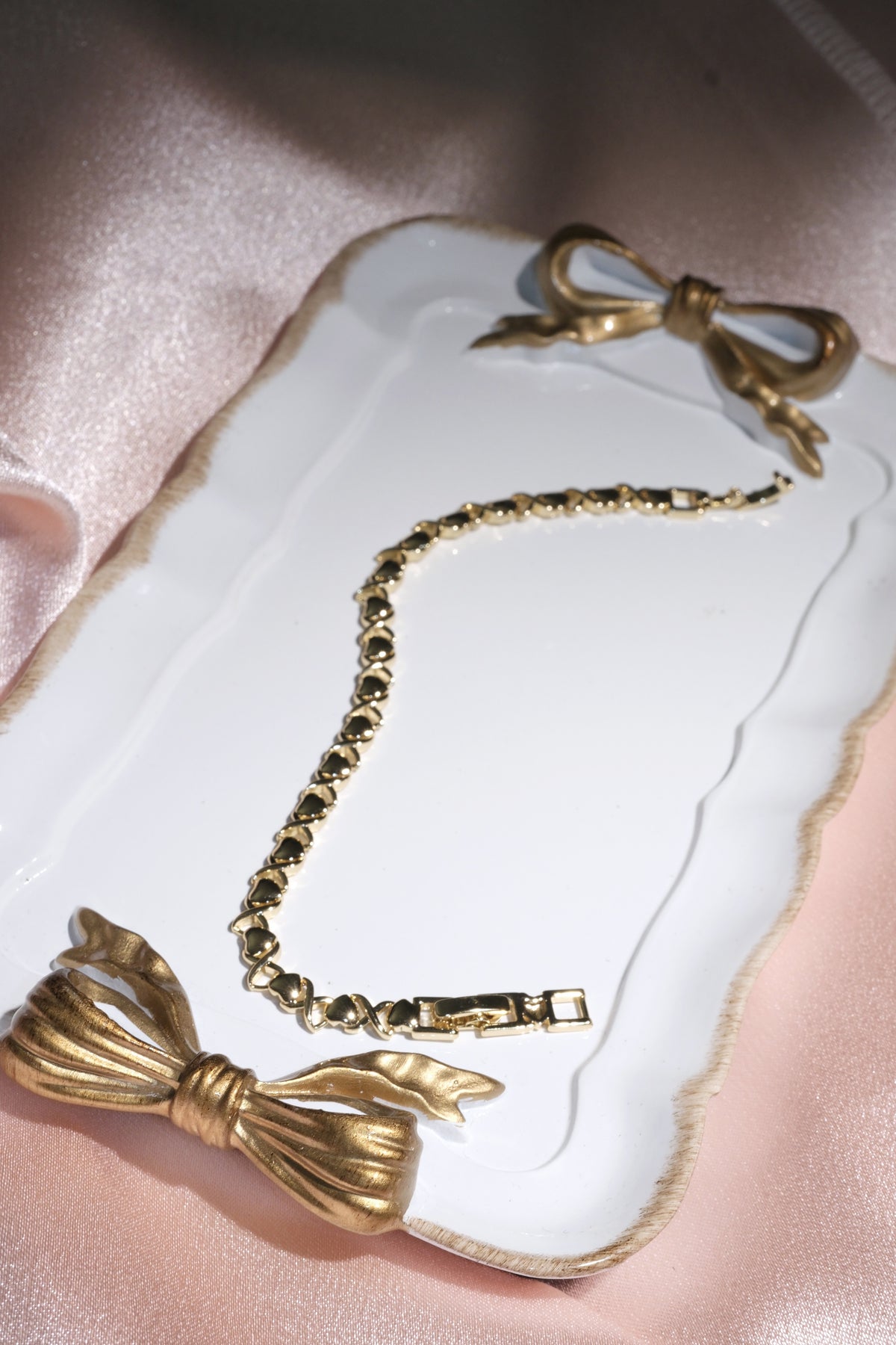 Amour Heart & Crossover Link Bracelet — Gold Tone