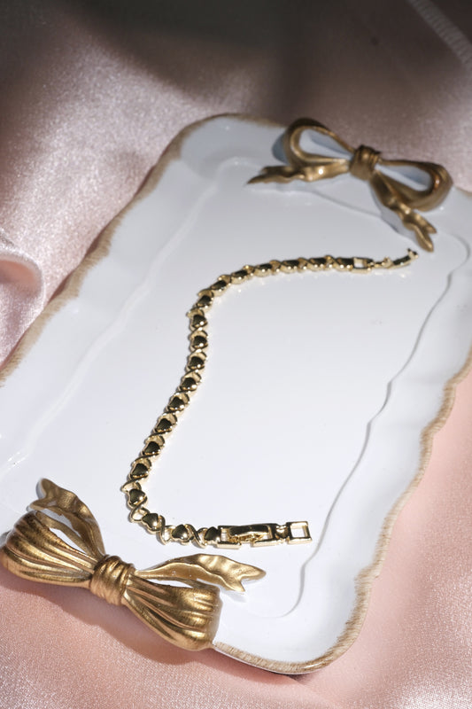 Amour Heart & Crossover Link Bracelet — Gold Tone