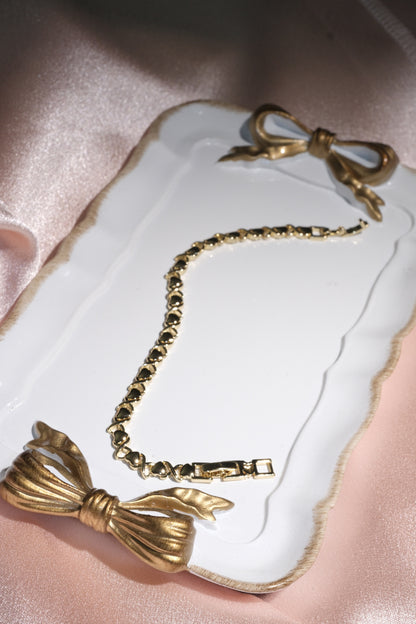 Amour Heart & Crossover Link Bracelet — Gold Tone