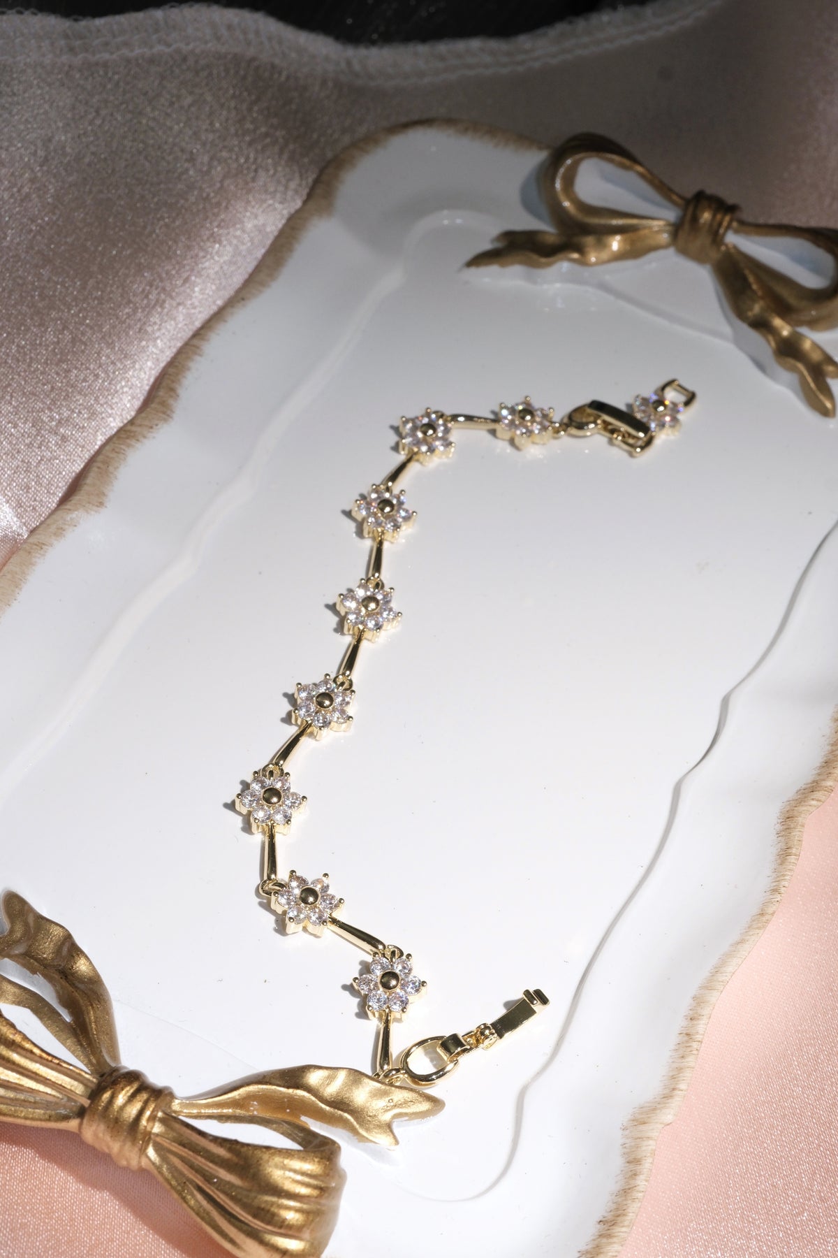 Flora Flower & Bar CZ Bracelet — Gold Tone