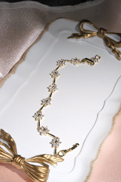 Flora Flower & Bar CZ Bracelet — Gold Tone