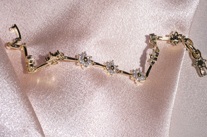 Flora Flower & Bar CZ Bracelet — Gold Tone