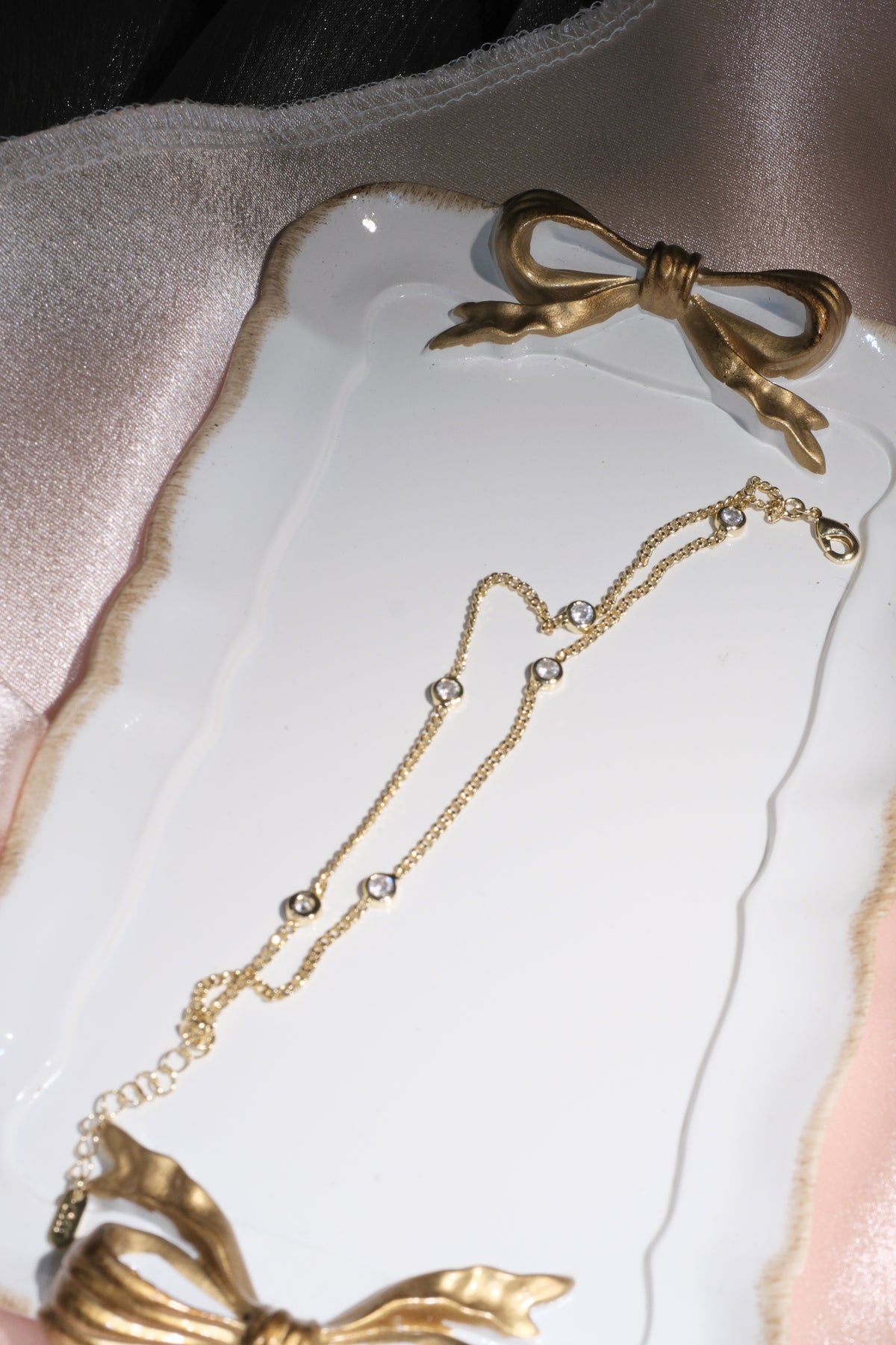 Dewdrop CZ Station Chain Bracelet — Gold Tone