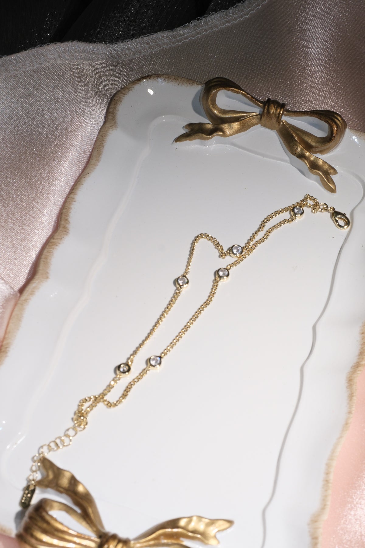 Dewdrop CZ Station Chain Bracelet — Gold Tone