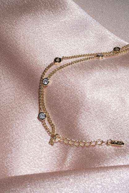 Dewdrop CZ Station Chain Bracelet — Gold Tone