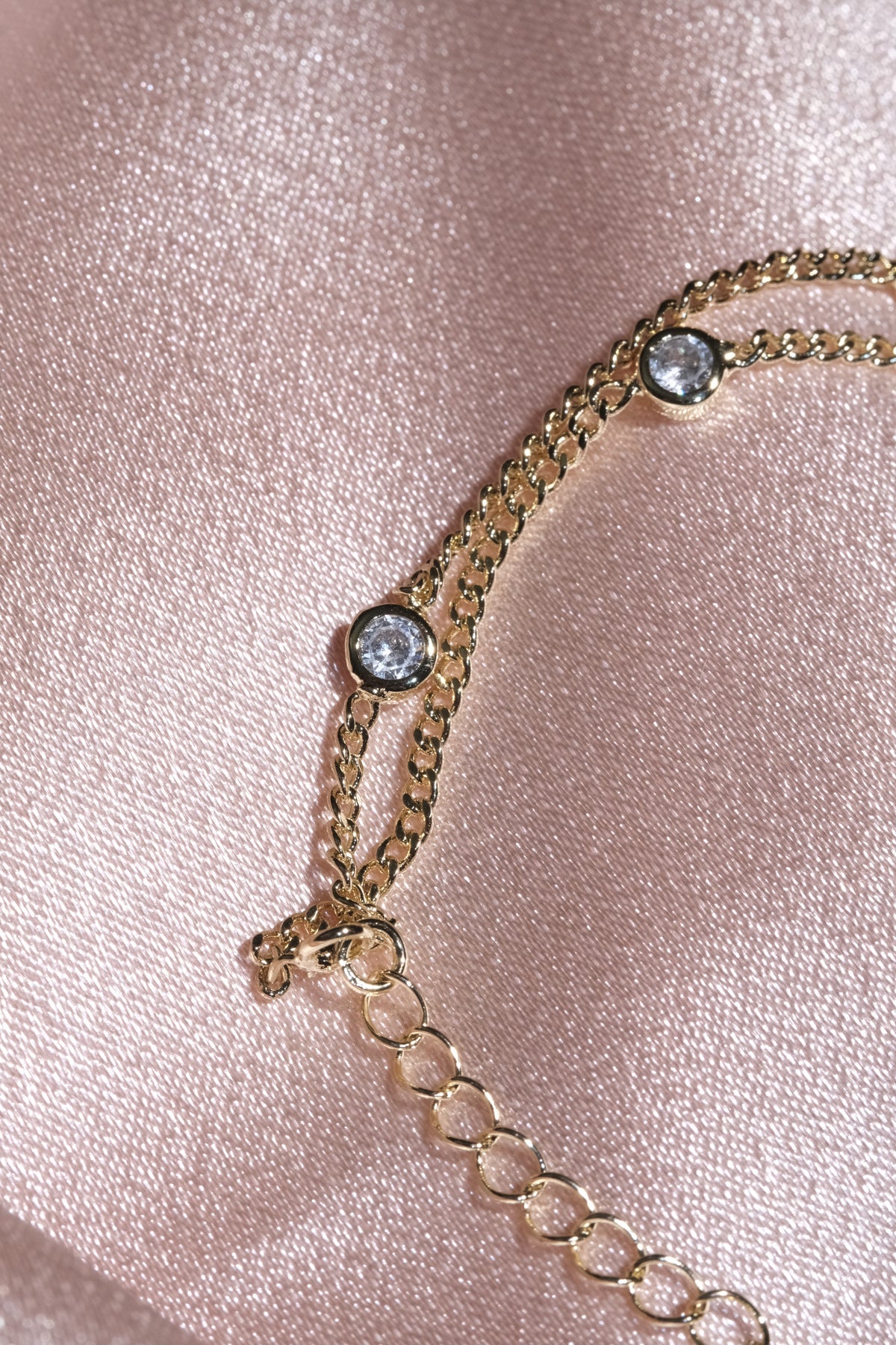 Dewdrop CZ Station Chain Bracelet — Gold Tone