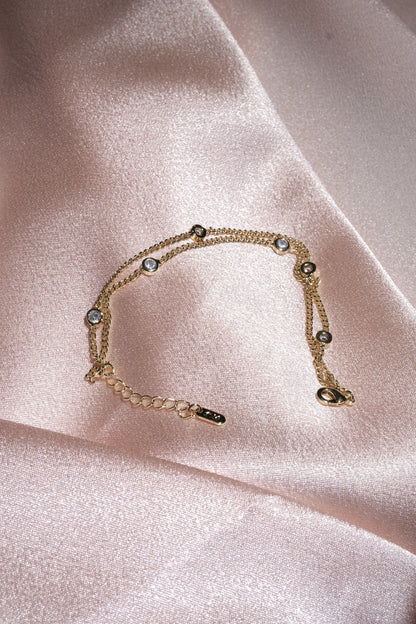 Dewdrop CZ Station Chain Bracelet — Gold Tone
