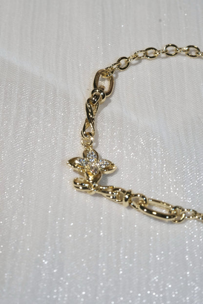 Flower Charm Link Bracelet — Gold