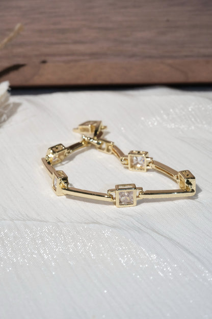 Square CZ Bar Bracelet — Gold