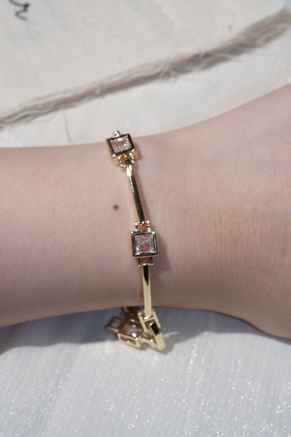Square CZ Bar Bracelet — Gold