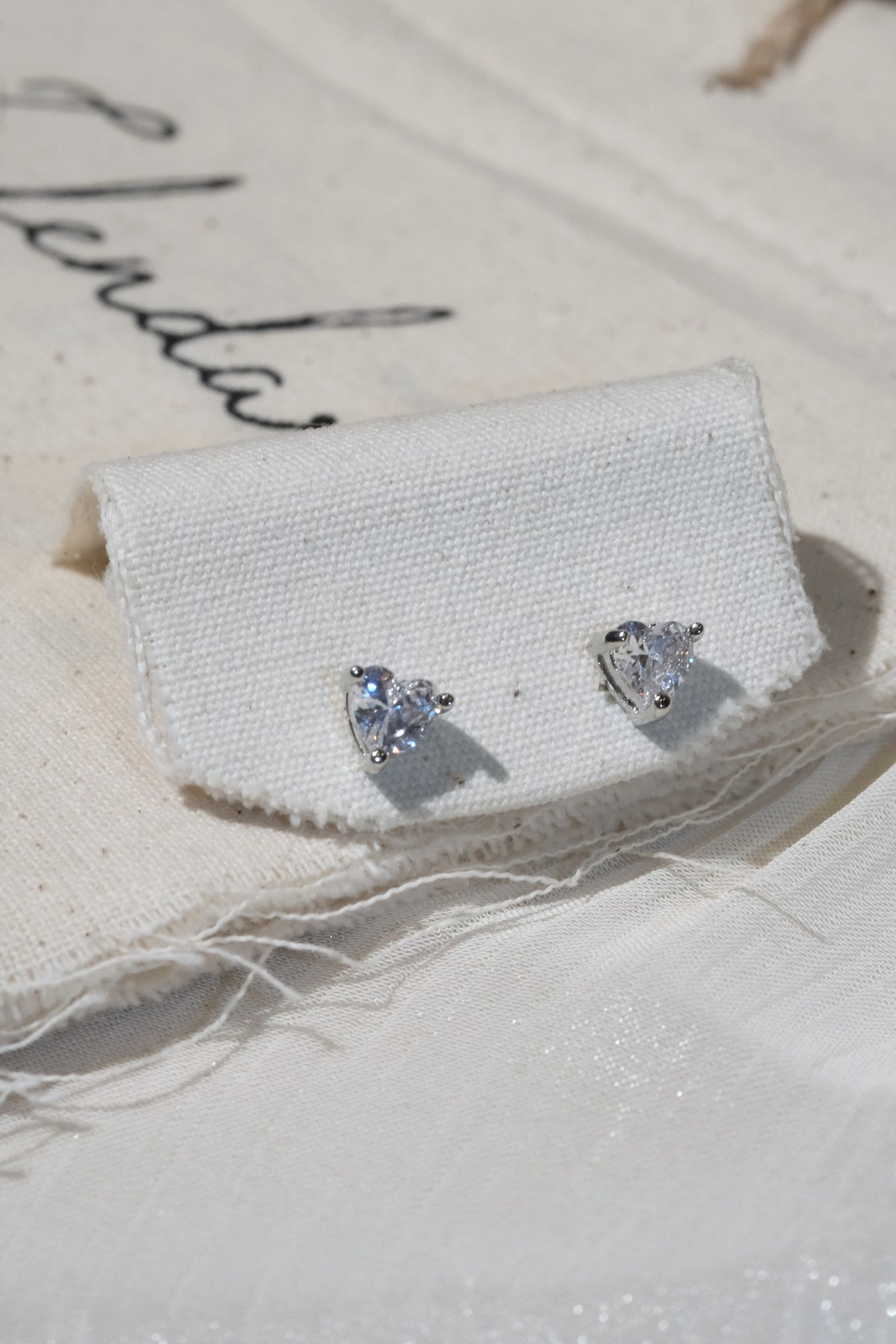 Heart CZ Stud Earrings — Silver