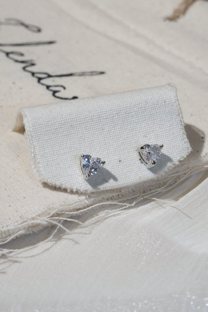 Heart CZ Stud Earrings — Silver