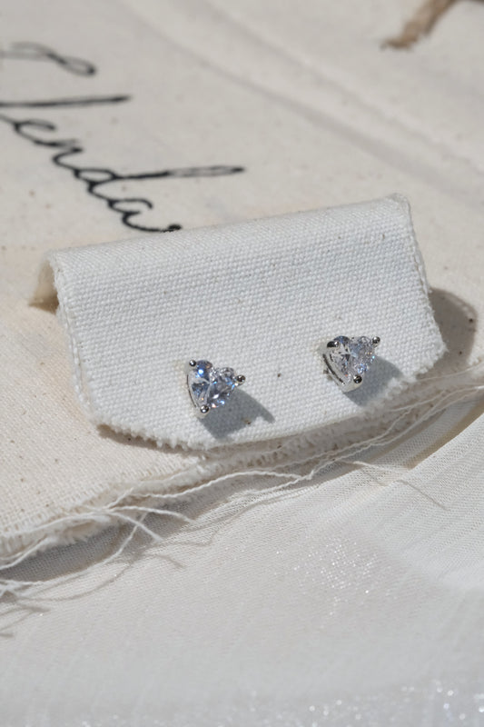 Heart CZ Stud Earrings — Silver
