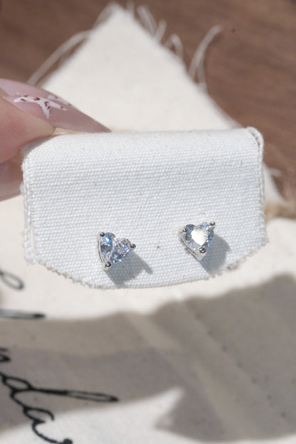 Heart CZ Stud Earrings — Silver