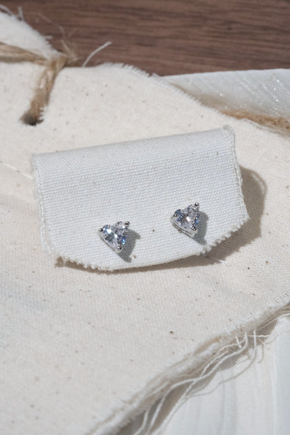 Heart CZ Stud Earrings — Silver