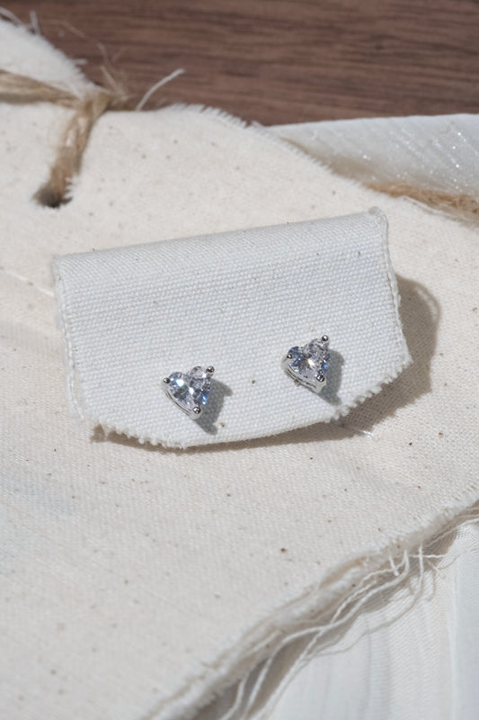 Heart CZ Stud Earrings — Silver