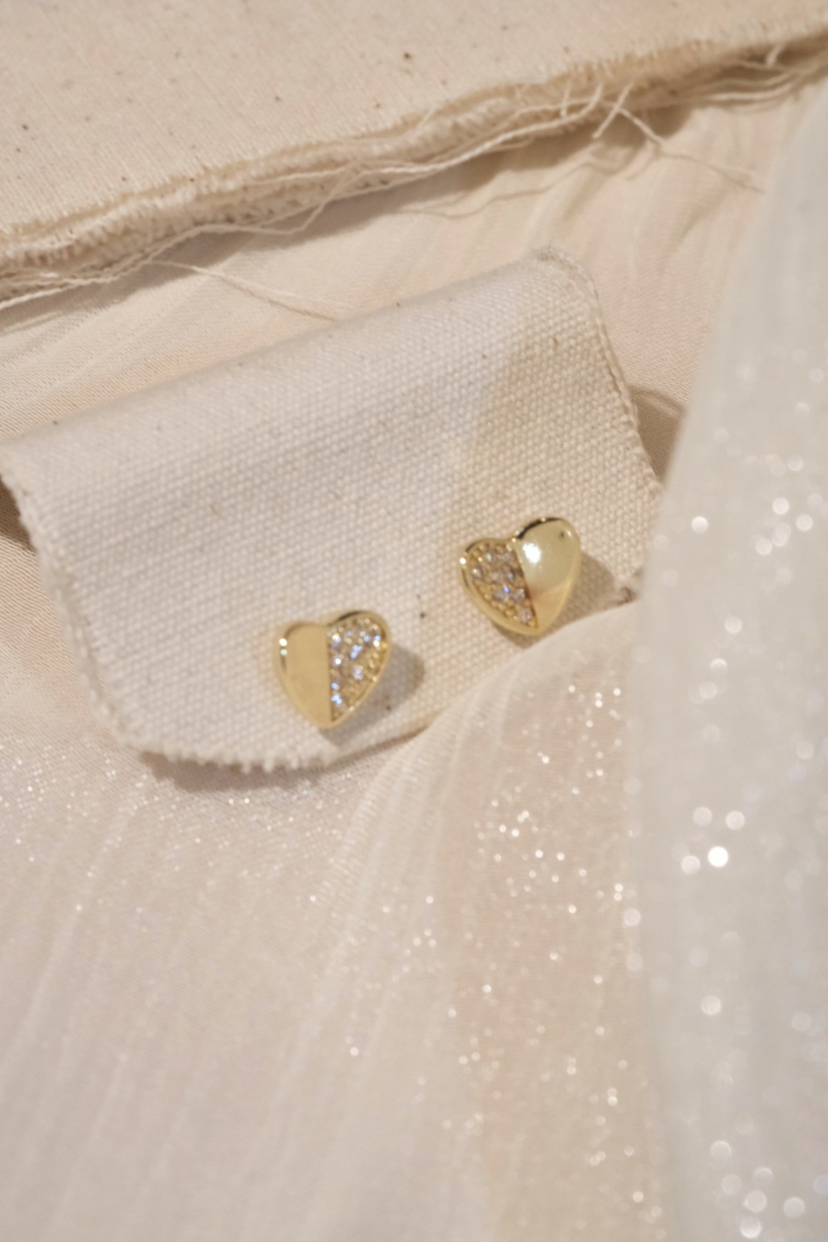 Heart CZ Stud Earrings — Gold