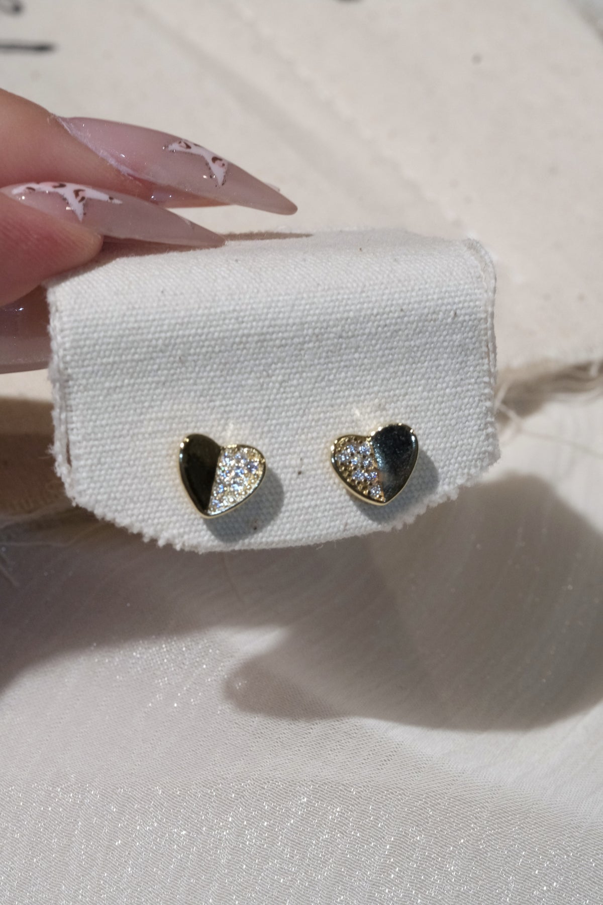 Heart CZ Stud Earrings — Gold