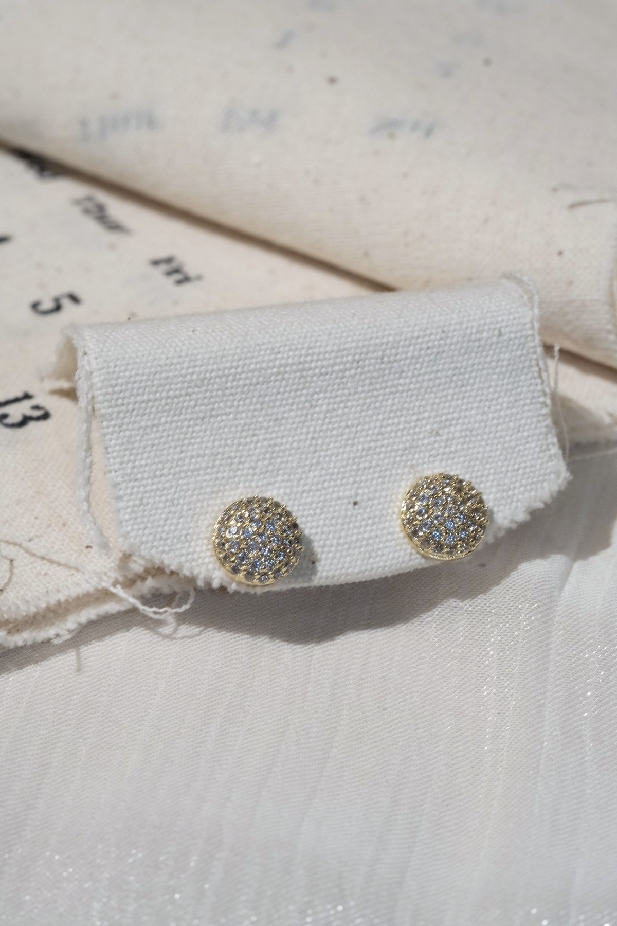 Round Pavé Stud Earrings — Gold