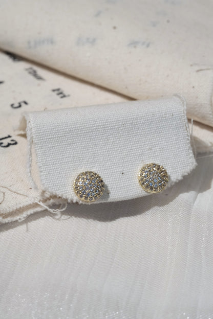 Round Pavé Stud Earrings — Gold