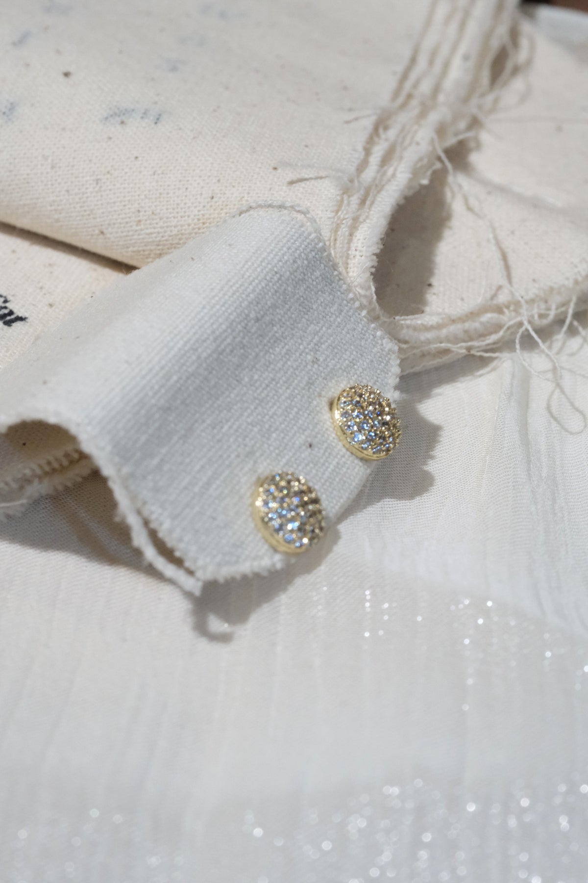 Round Pavé Stud Earrings — Gold