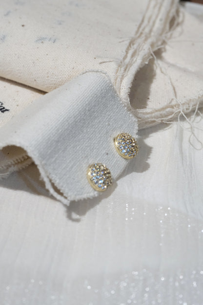 Round Pavé Stud Earrings — Gold