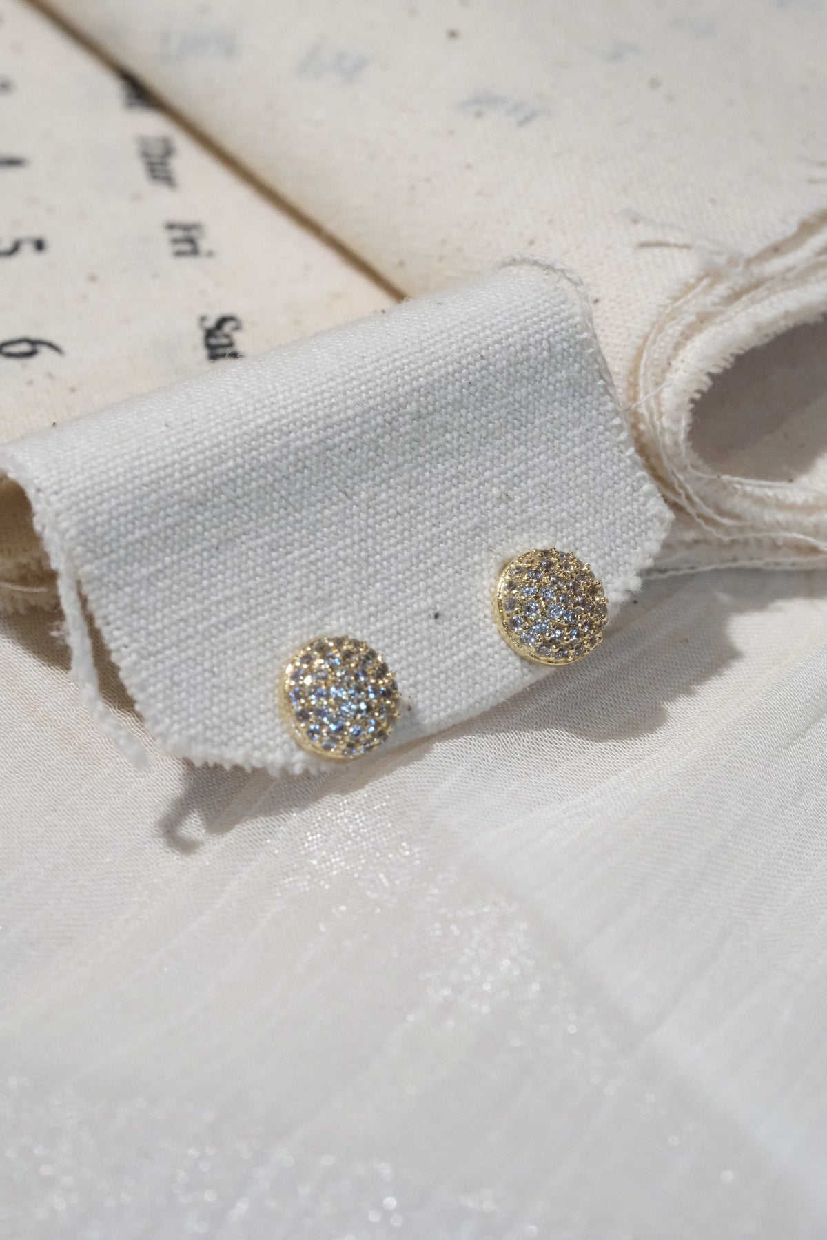 Round Pavé Stud Earrings — Gold