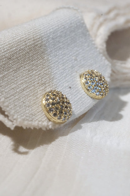 Round Pavé Stud Earrings — Gold