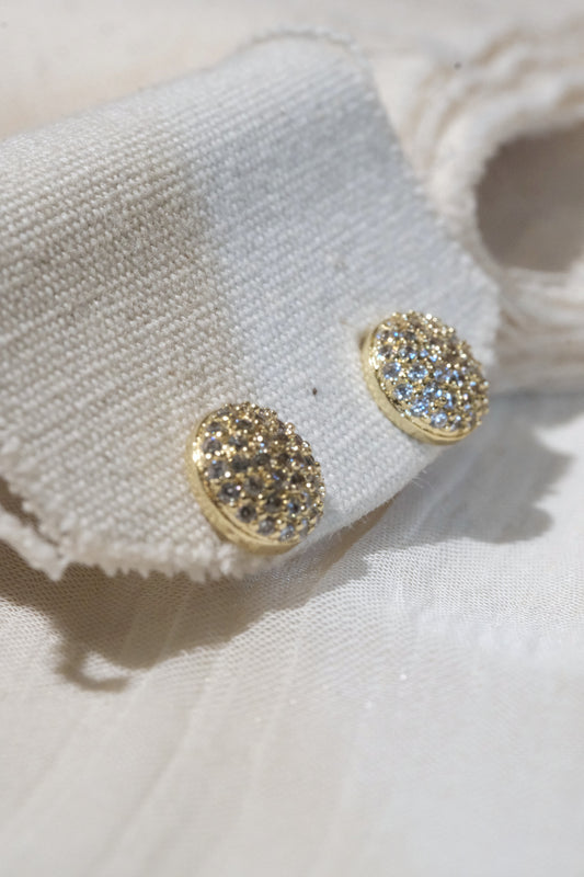 Round Pavé Stud Earrings — Gold