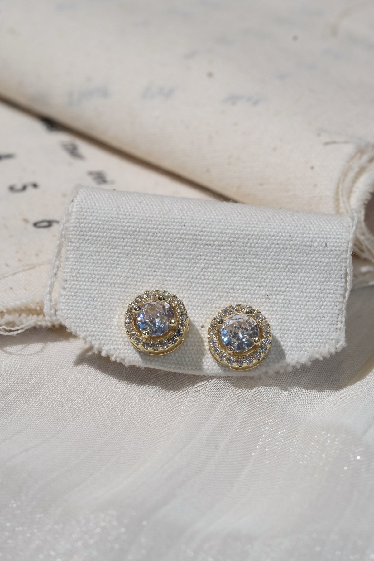 Double Halo Stud Earrings — Gold