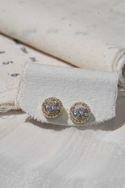 Double Halo Stud Earrings — Gold