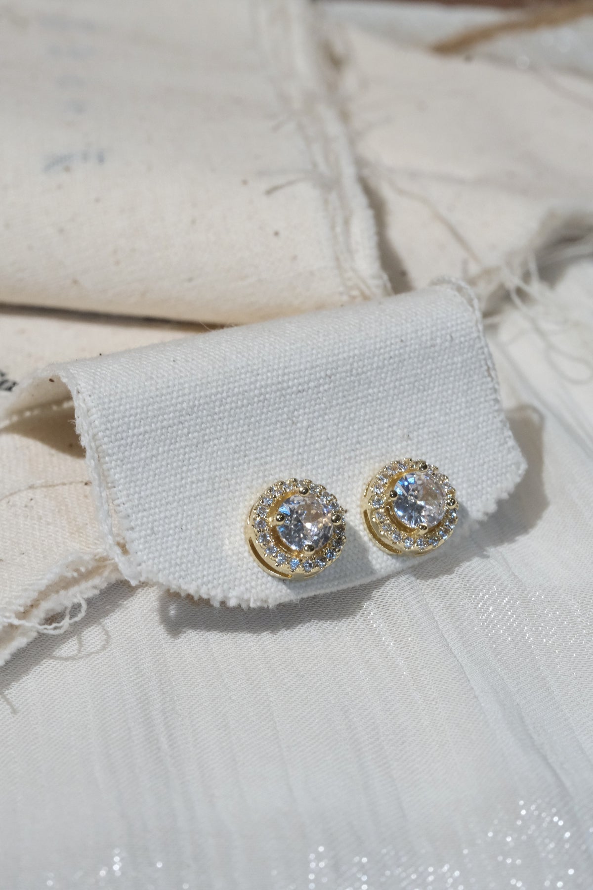 Double Halo Stud Earrings — Gold