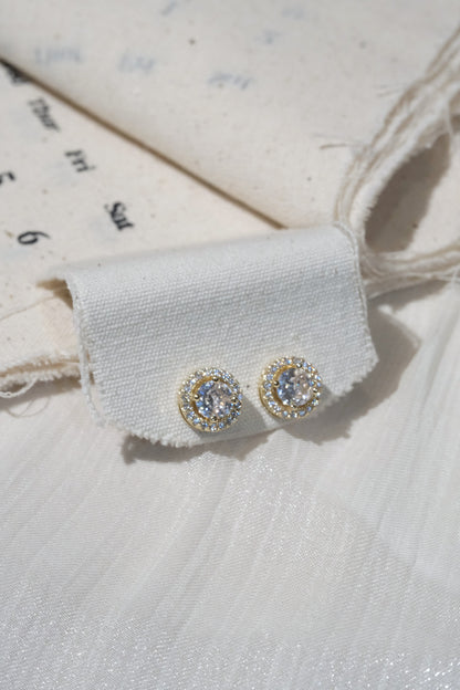 Double Halo Stud Earrings — Gold