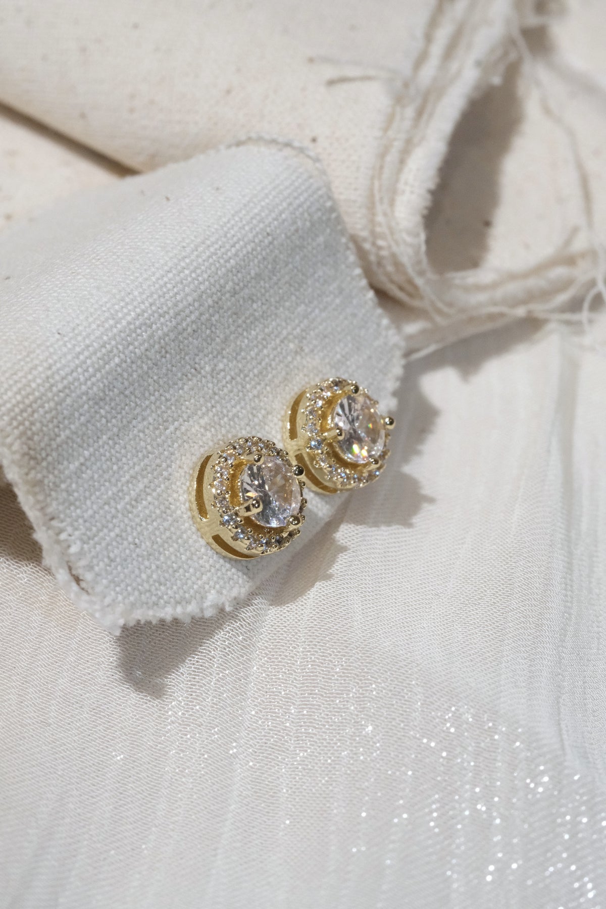 Double Halo Stud Earrings — Gold