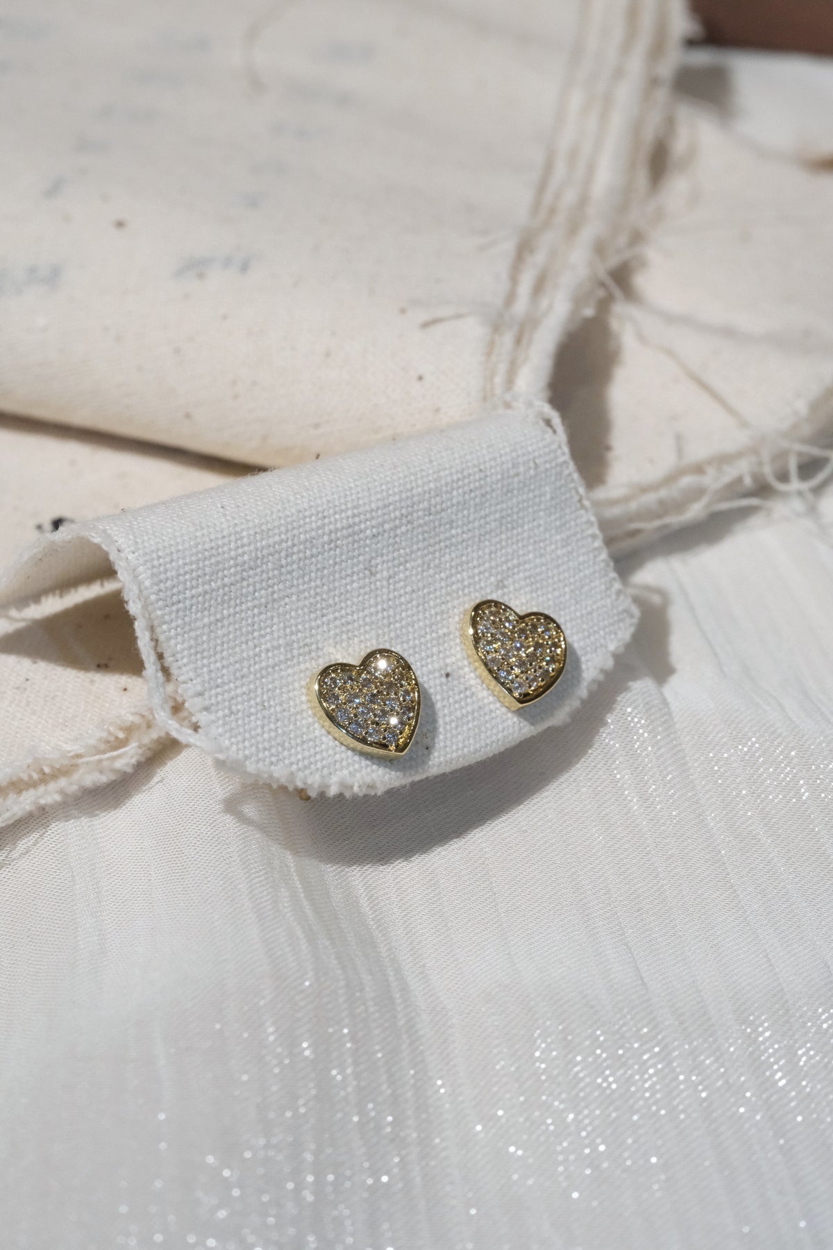 Pavé Heart Stud Earrings — Gold