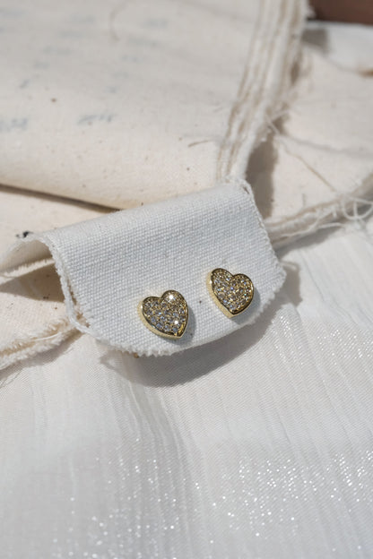 Pavé Heart Stud Earrings — Gold