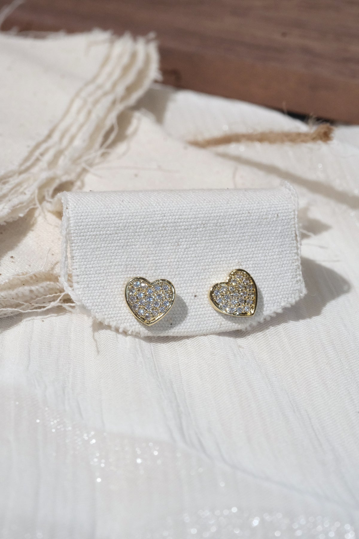 Pavé Heart Stud Earrings — Gold