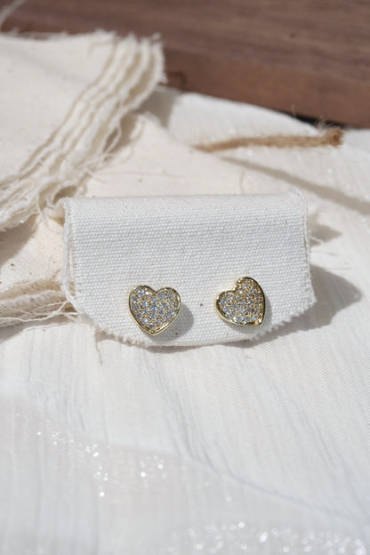 Pavé Heart Stud Earrings — Gold