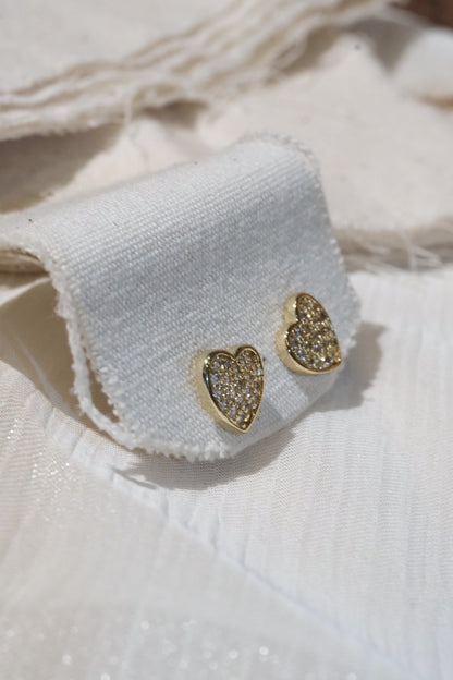 Pavé Heart Stud Earrings — Gold