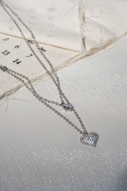 Layered Heart Necklace — Silver