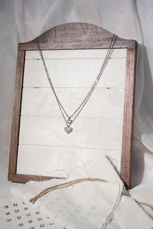 Layered Heart Necklace — Silver