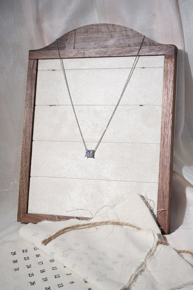 Square CZ Pendant Necklace — Silver