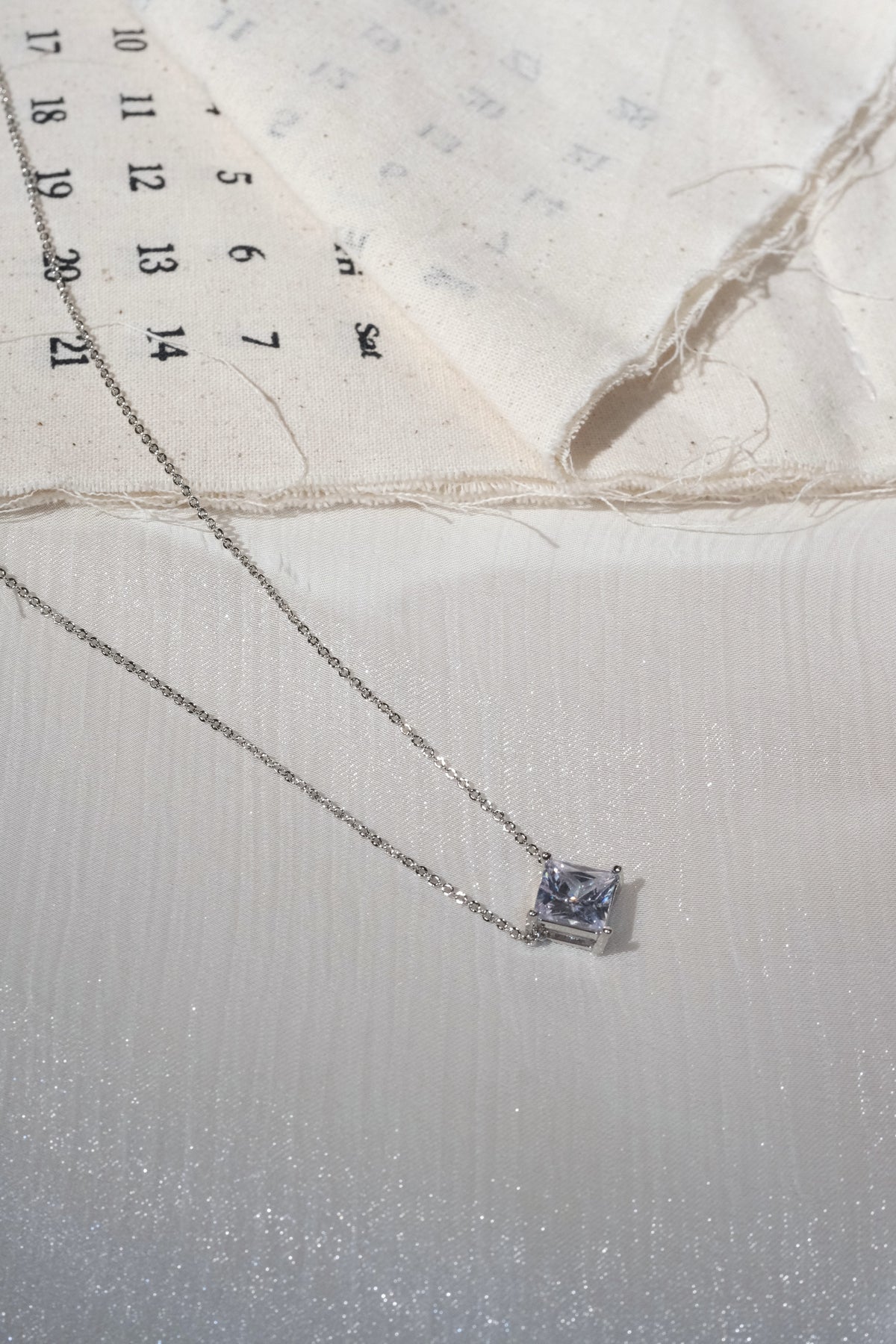 Square CZ Pendant Necklace — Silver