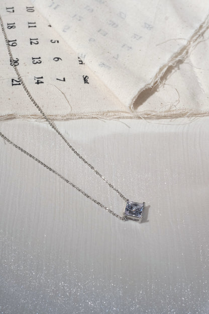 Square CZ Pendant Necklace — Silver