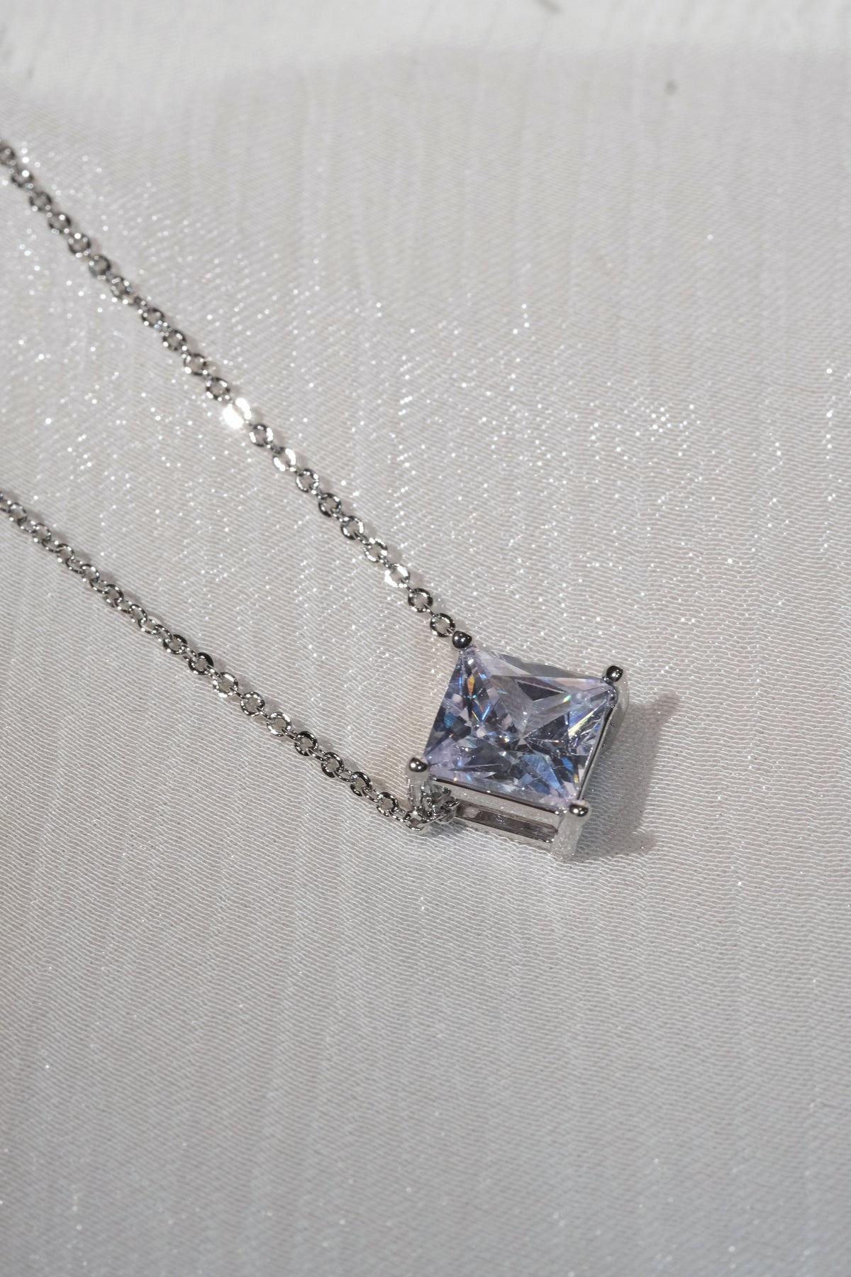 Square CZ Pendant Necklace — Silver